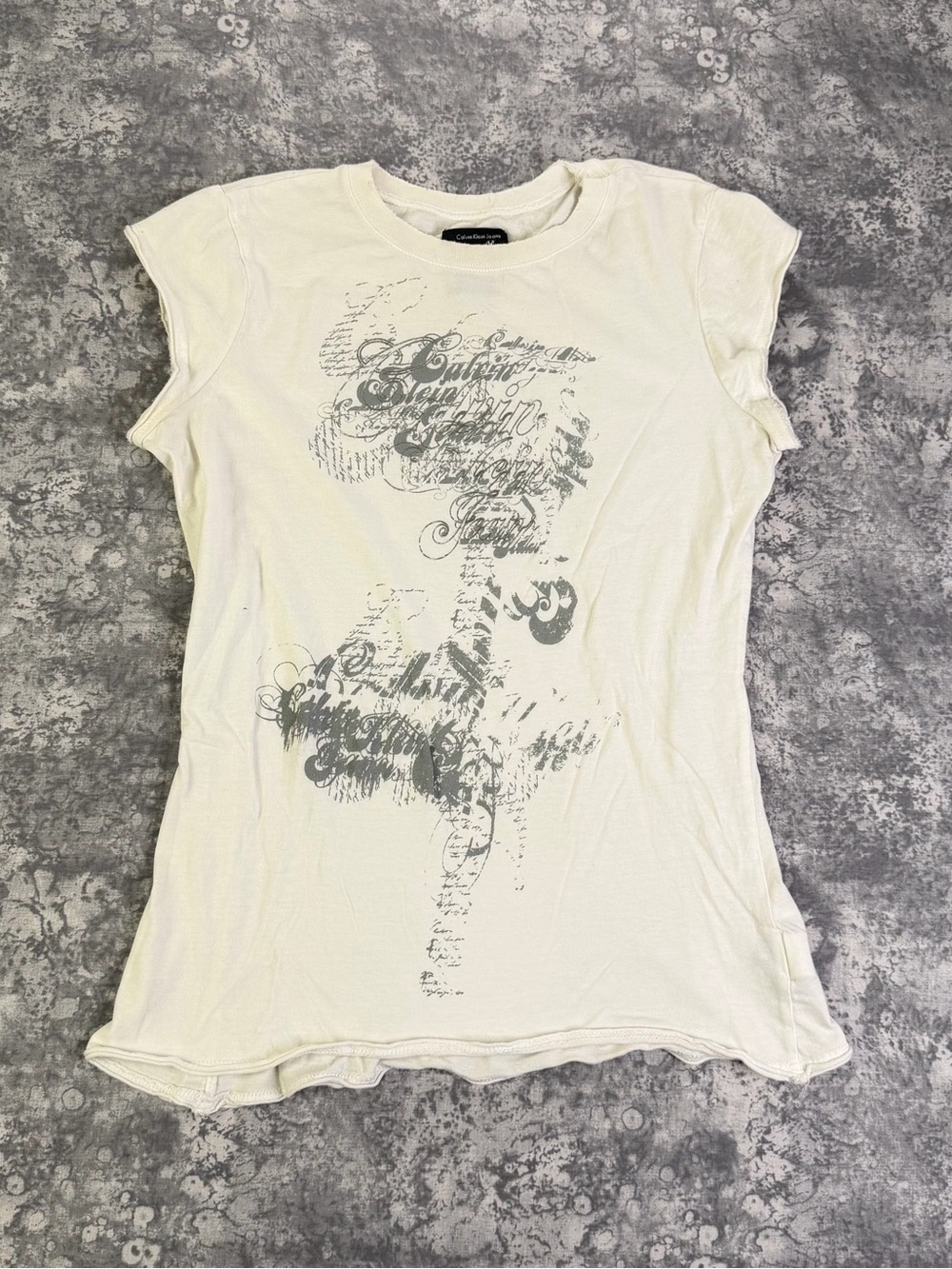 Vintage Y2K Calvin Klein Calligraphy Script Print Cap Sleeve Top Small